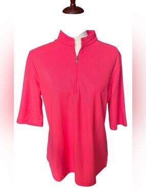 Women’s Zip-Neck Short Sleeve Golf Shirt in Hot Pink NWT, UV PROTECTION, Size XL